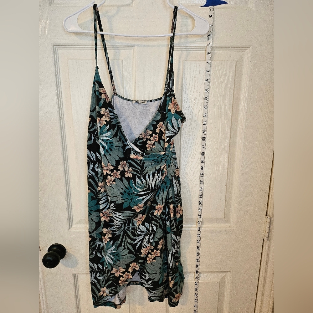 Floral Green And Black Spaghetti Strap Dress